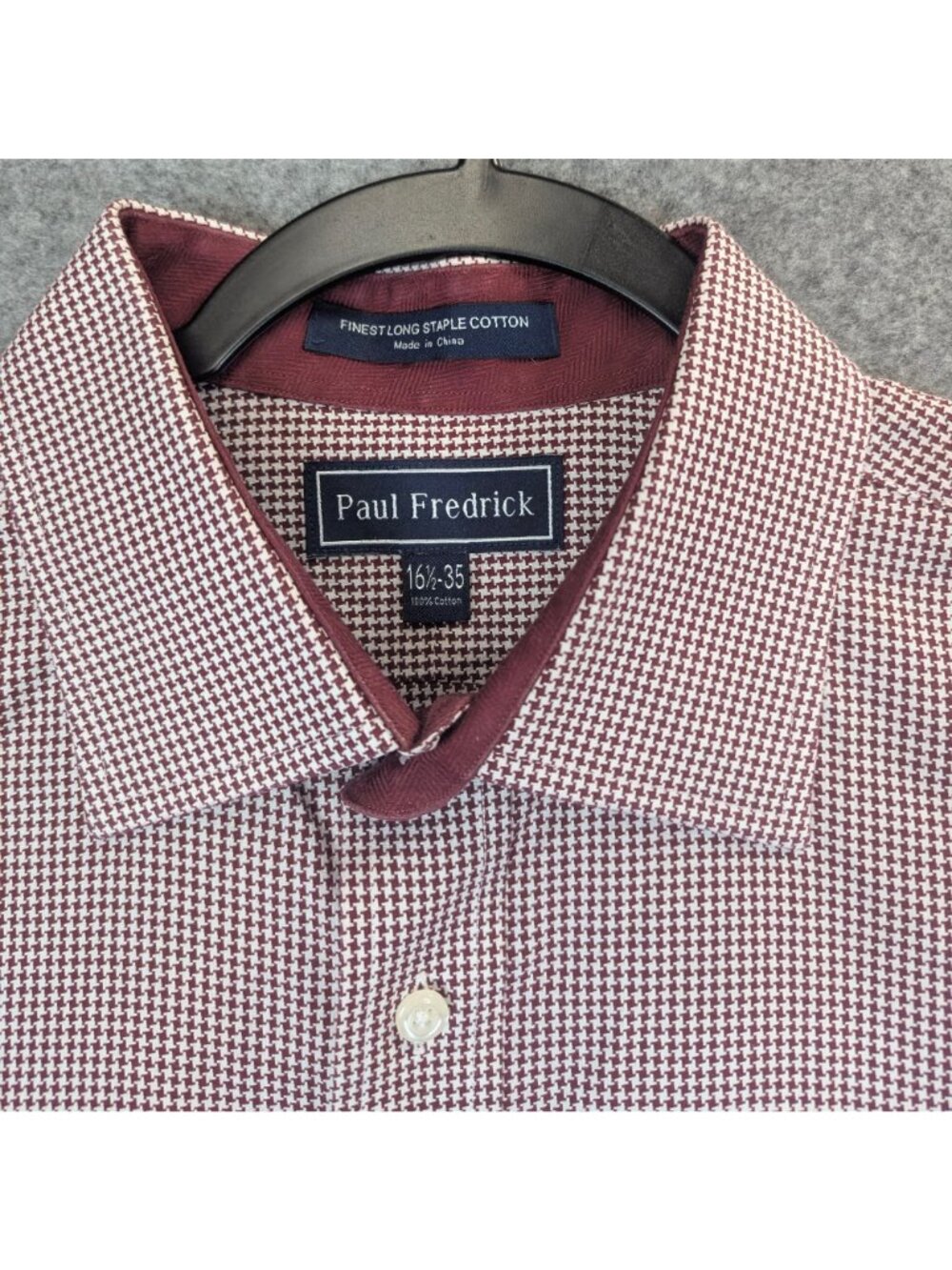 Paul Fredrick Mens 16.5 35 Dress Shirt Maroon White Button Down Long Sleeve - Picture 4 of 11